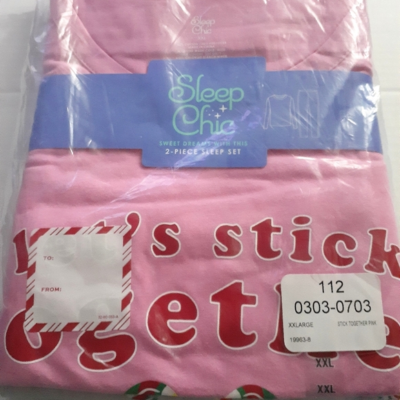 Womens plus sz XXL 2pc Holiday Let's stick together pink gray pj set - Picture 2 of 5